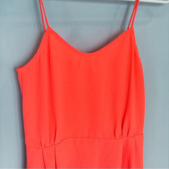 Sophia Neon Peach Pink Wrap Side Slit Asymmetrical Midi Dress - Picture 5 of 13